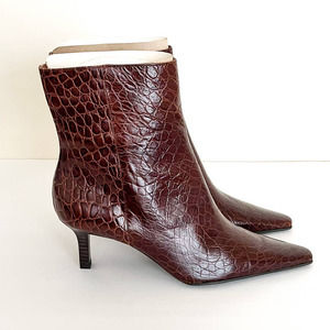 Lauren Ralph Lauren Morrican Croc Embossed Pointed Toe Ankle Boots Sz 10B NWOT